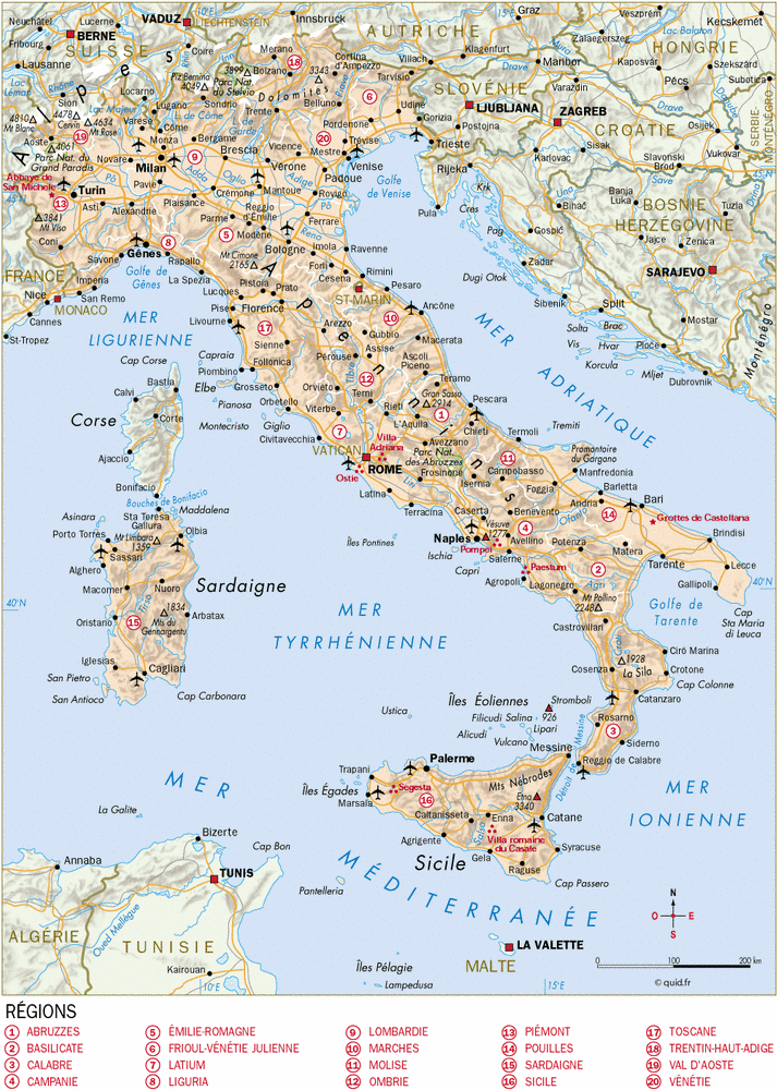 carte italie detaillee